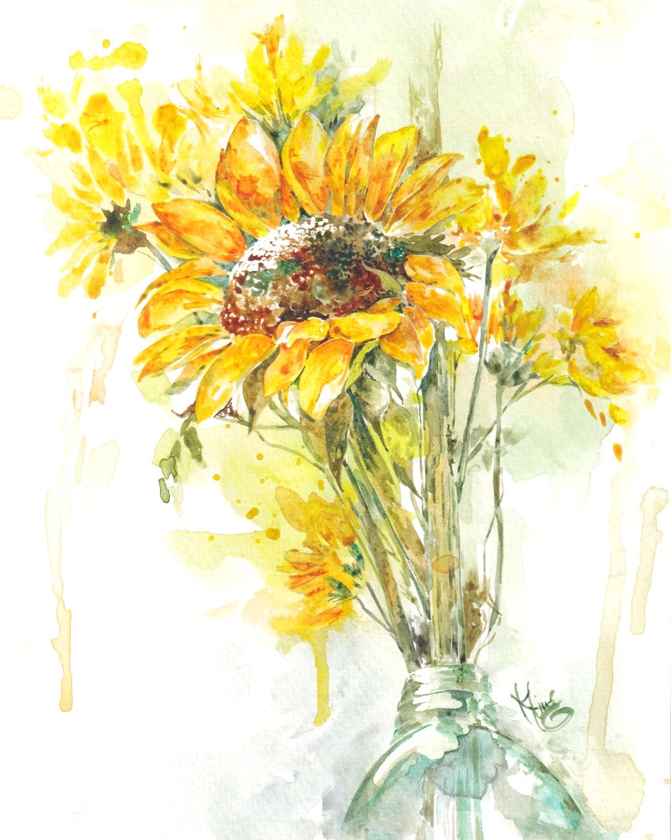 Original fashion watercolor ~ sunflower 1