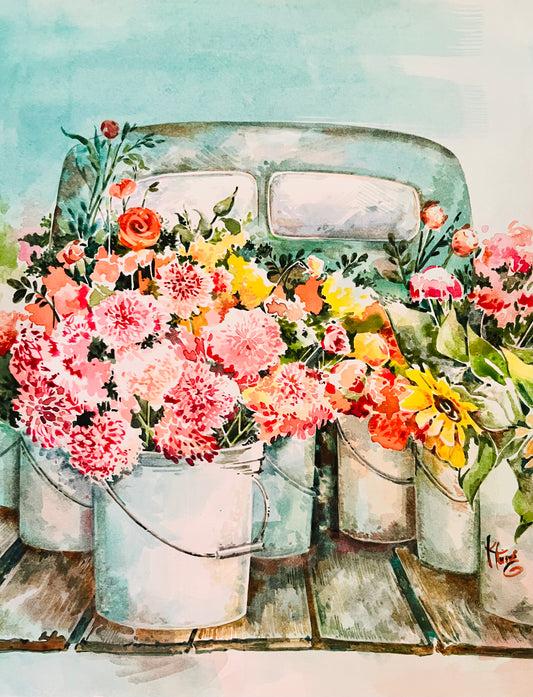 Truck Bed Flower Shop - Watercolor Original