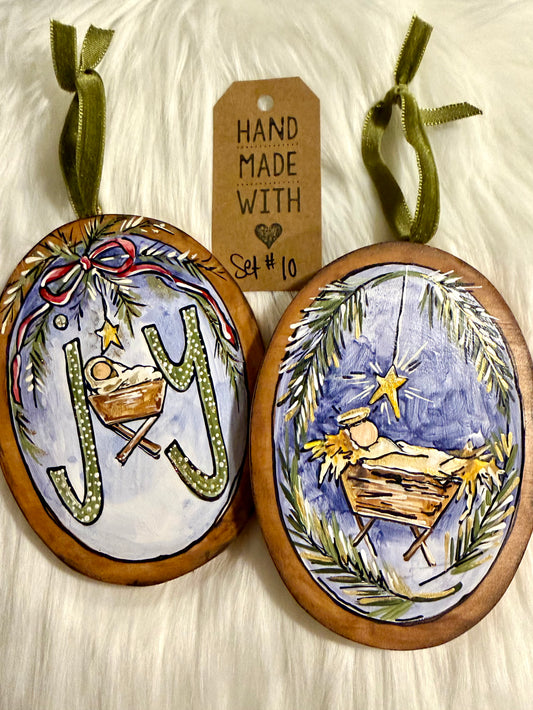Set #10 - Joy/Nativity (2 ornaments)