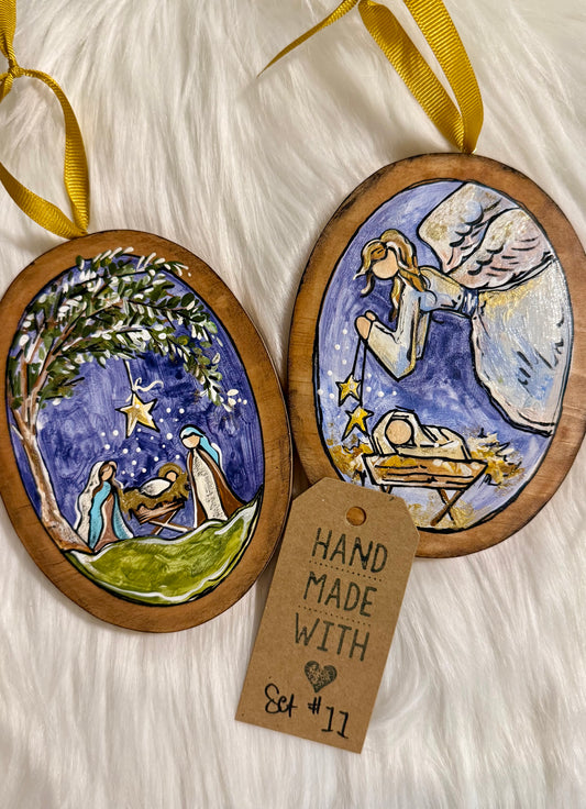 Set #11 - Nativity with Angel (2 ornaments)