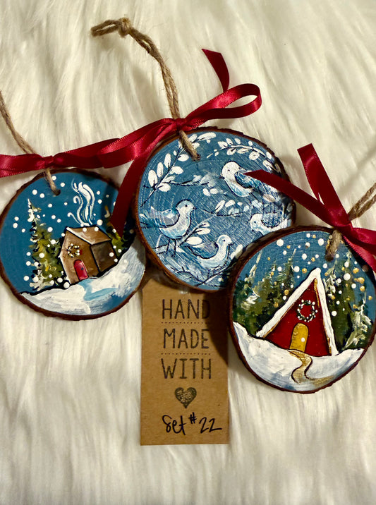 Set #22 - Red Cabins (3 ornaments)