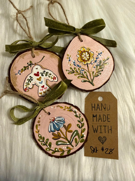 Set #28 - Floral with Dove (3 ornaments)